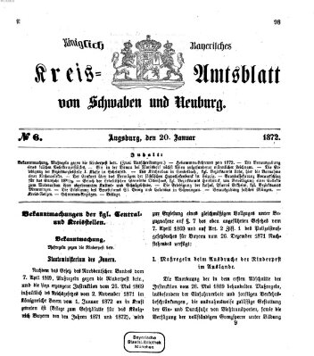 Königlich Bayerisches Kreis-Amtsblatt von Schwaben und Neuburg Samstag 20. Januar 1872