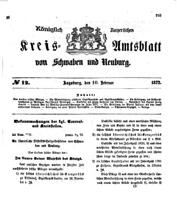 Königlich Bayerisches Kreis-Amtsblatt von Schwaben und Neuburg Samstag 10. Februar 1872