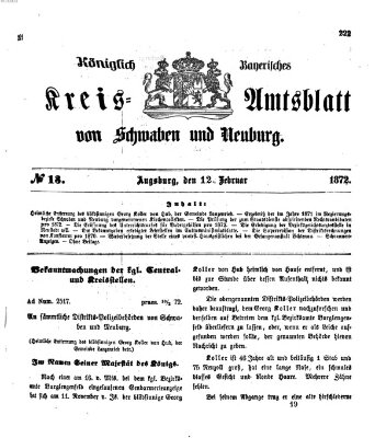 Königlich Bayerisches Kreis-Amtsblatt von Schwaben und Neuburg Montag 12. Februar 1872