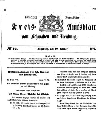 Königlich Bayerisches Kreis-Amtsblatt von Schwaben und Neuburg Samstag 10. Februar 1872