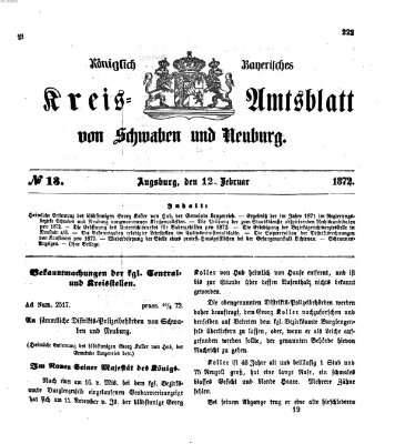 Königlich Bayerisches Kreis-Amtsblatt von Schwaben und Neuburg Montag 12. Februar 1872