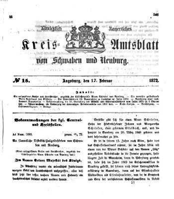 Königlich Bayerisches Kreis-Amtsblatt von Schwaben und Neuburg Samstag 17. Februar 1872