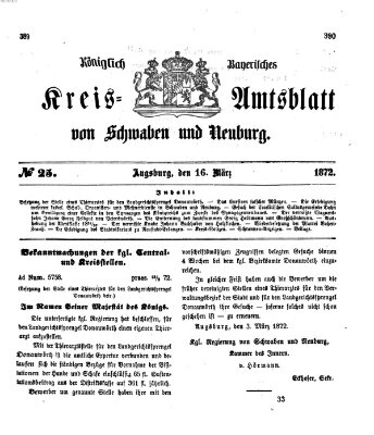 Königlich Bayerisches Kreis-Amtsblatt von Schwaben und Neuburg Samstag 16. März 1872