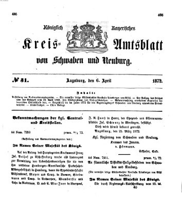 Königlich Bayerisches Kreis-Amtsblatt von Schwaben und Neuburg Samstag 6. April 1872