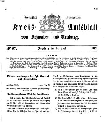 Königlich Bayerisches Kreis-Amtsblatt von Schwaben und Neuburg Mittwoch 24. April 1872