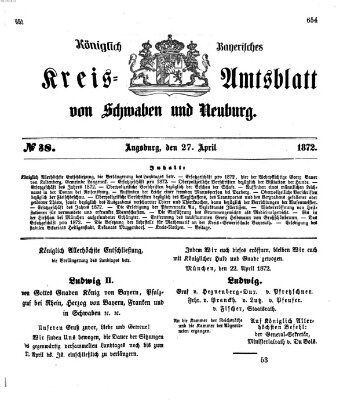 Königlich Bayerisches Kreis-Amtsblatt von Schwaben und Neuburg Samstag 27. April 1872