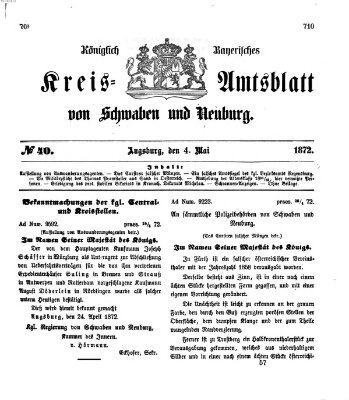 Königlich Bayerisches Kreis-Amtsblatt von Schwaben und Neuburg Samstag 4. Mai 1872