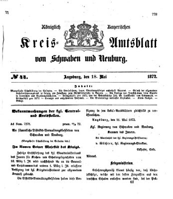 Königlich Bayerisches Kreis-Amtsblatt von Schwaben und Neuburg Samstag 18. Mai 1872