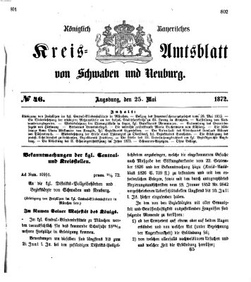 Königlich Bayerisches Kreis-Amtsblatt von Schwaben und Neuburg Samstag 25. Mai 1872