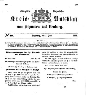 Königlich Bayerisches Kreis-Amtsblatt von Schwaben und Neuburg Samstag 1. Juni 1872