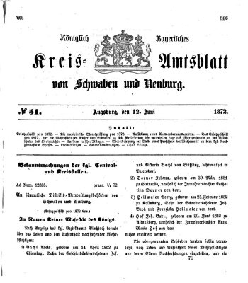 Königlich Bayerisches Kreis-Amtsblatt von Schwaben und Neuburg Mittwoch 12. Juni 1872