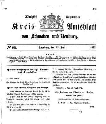 Königlich Bayerisches Kreis-Amtsblatt von Schwaben und Neuburg Samstag 22. Juni 1872