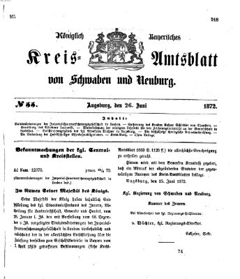 Königlich Bayerisches Kreis-Amtsblatt von Schwaben und Neuburg Mittwoch 26. Juni 1872