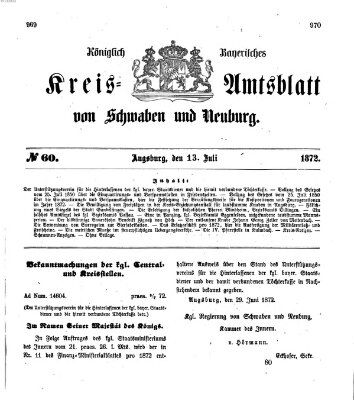 Königlich Bayerisches Kreis-Amtsblatt von Schwaben und Neuburg Samstag 13. Juli 1872