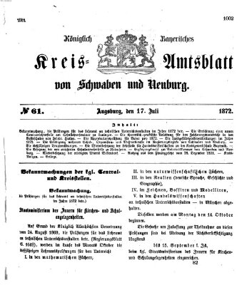 Königlich Bayerisches Kreis-Amtsblatt von Schwaben und Neuburg Mittwoch 17. Juli 1872