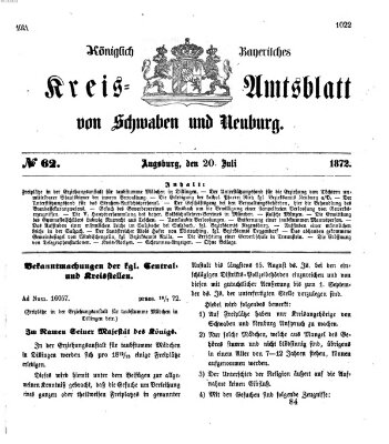 Königlich Bayerisches Kreis-Amtsblatt von Schwaben und Neuburg Samstag 20. Juli 1872