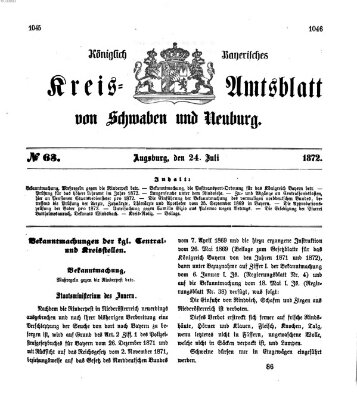 Königlich Bayerisches Kreis-Amtsblatt von Schwaben und Neuburg Mittwoch 24. Juli 1872