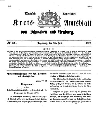 Königlich Bayerisches Kreis-Amtsblatt von Schwaben und Neuburg Samstag 27. Juli 1872