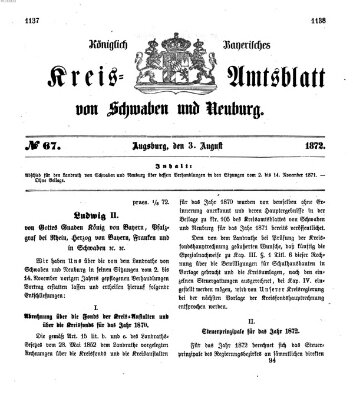 Königlich Bayerisches Kreis-Amtsblatt von Schwaben und Neuburg Samstag 3. August 1872