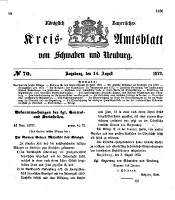 Königlich Bayerisches Kreis-Amtsblatt von Schwaben und Neuburg Mittwoch 14. August 1872