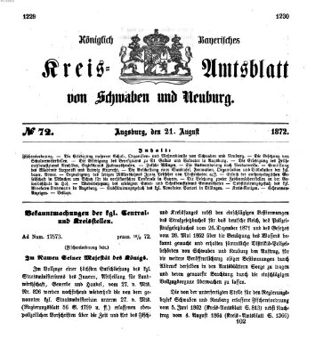 Königlich Bayerisches Kreis-Amtsblatt von Schwaben und Neuburg Mittwoch 21. August 1872