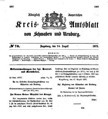 Königlich Bayerisches Kreis-Amtsblatt von Schwaben und Neuburg Samstag 24. August 1872