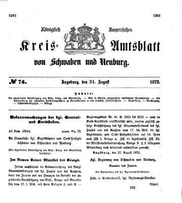 Königlich Bayerisches Kreis-Amtsblatt von Schwaben und Neuburg Samstag 31. August 1872