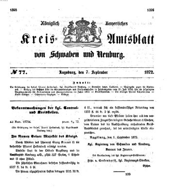 Königlich Bayerisches Kreis-Amtsblatt von Schwaben und Neuburg Samstag 7. September 1872