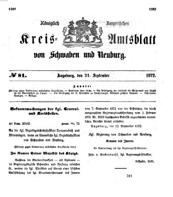 Königlich Bayerisches Kreis-Amtsblatt von Schwaben und Neuburg Samstag 21. September 1872