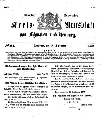 Königlich Bayerisches Kreis-Amtsblatt von Schwaben und Neuburg Samstag 28. September 1872