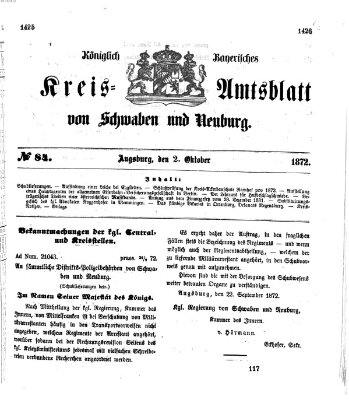 Königlich Bayerisches Kreis-Amtsblatt von Schwaben und Neuburg Mittwoch 2. Oktober 1872