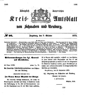 Königlich Bayerisches Kreis-Amtsblatt von Schwaben und Neuburg Mittwoch 9. Oktober 1872