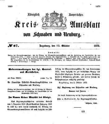 Königlich Bayerisches Kreis-Amtsblatt von Schwaben und Neuburg Samstag 12. Oktober 1872