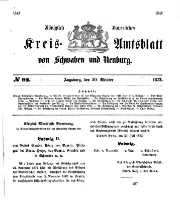 Königlich Bayerisches Kreis-Amtsblatt von Schwaben und Neuburg Mittwoch 30. Oktober 1872