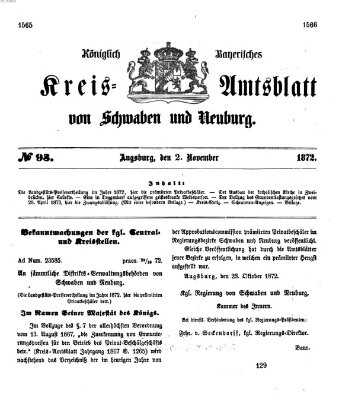 Königlich Bayerisches Kreis-Amtsblatt von Schwaben und Neuburg Samstag 2. November 1872