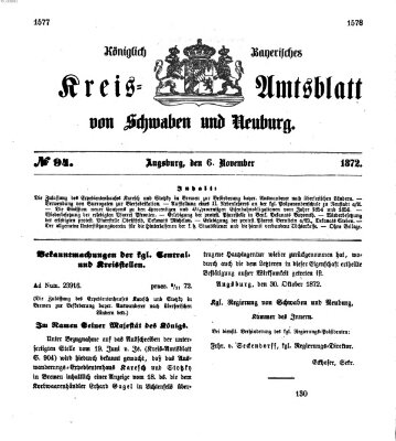 Königlich Bayerisches Kreis-Amtsblatt von Schwaben und Neuburg Mittwoch 6. November 1872