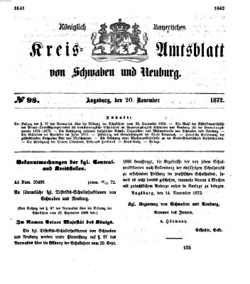 Königlich Bayerisches Kreis-Amtsblatt von Schwaben und Neuburg Mittwoch 20. November 1872