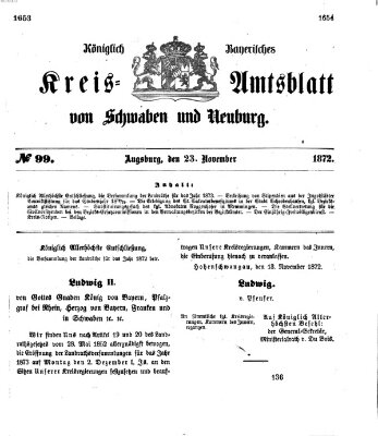 Königlich Bayerisches Kreis-Amtsblatt von Schwaben und Neuburg Samstag 23. November 1872