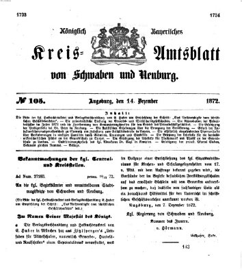 Königlich Bayerisches Kreis-Amtsblatt von Schwaben und Neuburg Samstag 14. Dezember 1872