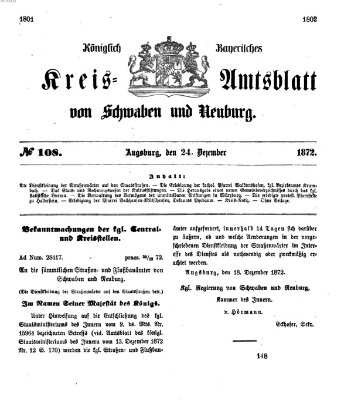 Königlich Bayerisches Kreis-Amtsblatt von Schwaben und Neuburg Dienstag 24. Dezember 1872