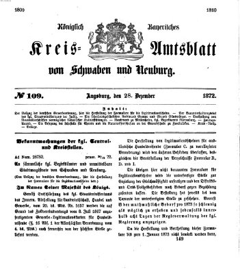 Königlich Bayerisches Kreis-Amtsblatt von Schwaben und Neuburg Samstag 28. Dezember 1872