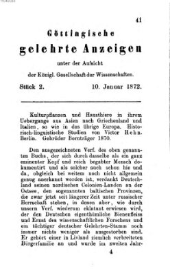 Göttingische gelehrte Anzeigen (Göttingische Zeitungen von gelehrten Sachen) Mittwoch 10. Januar 1872