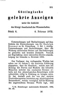 Göttingische gelehrte Anzeigen (Göttingische Zeitungen von gelehrten Sachen) Dienstag 6. Februar 1872