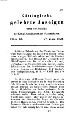 Göttingische gelehrte Anzeigen (Göttingische Zeitungen von gelehrten Sachen) Mittwoch 27. März 1872