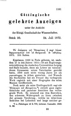 Göttingische gelehrte Anzeigen (Göttingische Zeitungen von gelehrten Sachen) Mittwoch 24. Juli 1872