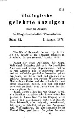 Göttingische gelehrte Anzeigen (Göttingische Zeitungen von gelehrten Sachen) Mittwoch 7. August 1872