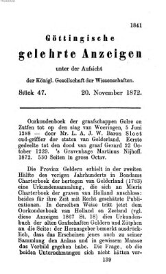 Göttingische gelehrte Anzeigen (Göttingische Zeitungen von gelehrten Sachen) Mittwoch 20. November 1872