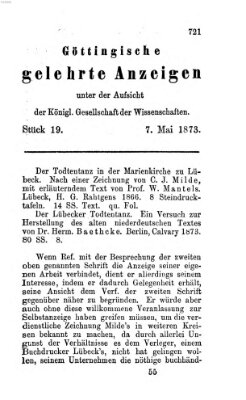 Göttingische gelehrte Anzeigen (Göttingische Zeitungen von gelehrten Sachen) Mittwoch 7. Mai 1873