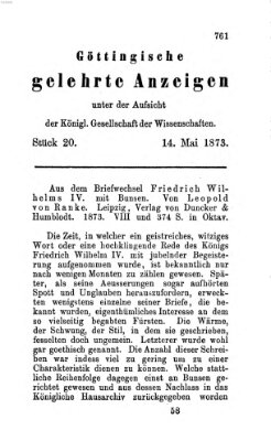 Göttingische gelehrte Anzeigen (Göttingische Zeitungen von gelehrten Sachen) Mittwoch 14. Mai 1873