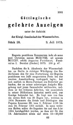 Göttingische gelehrte Anzeigen (Göttingische Zeitungen von gelehrten Sachen) Mittwoch 9. Juli 1873